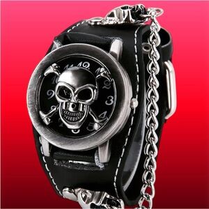 🆕 Y2K Anime Skull Skeleton Round Pointer Quartz Watch - PU Leather Bracelet 💀